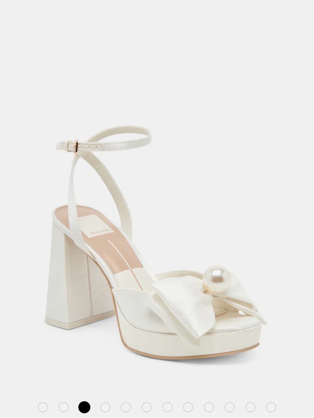 Dolce Vita Ivory Platform Ankle-Strap Sandal with Pearl Bow